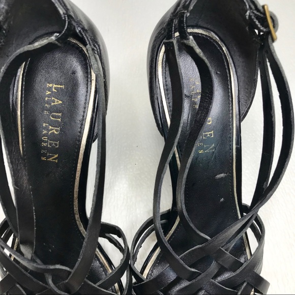 Lauren Ralph Lauren Black Strappy Leather Heels - Picture 5 of 8